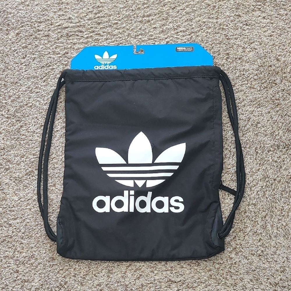 Adidas Black and White Drawstring Backpack
